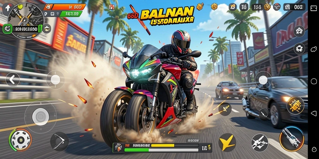 Gameplay menegangkan dengan balapan motor cepat.