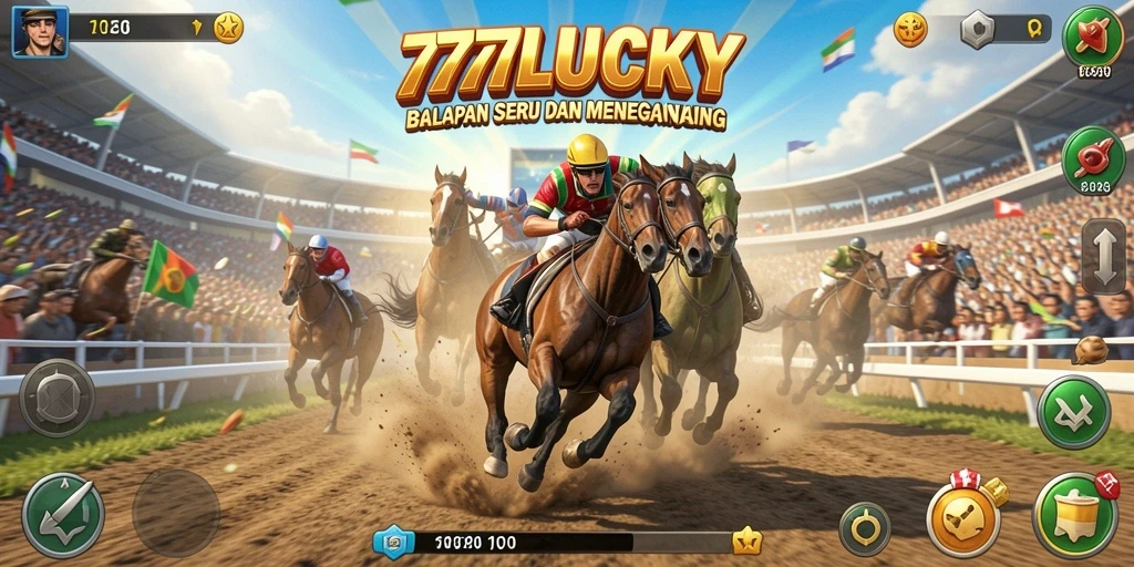 Screenshot gameplay 777LUCKY menampilkan balapan mendebarkan di trek yang menantang.