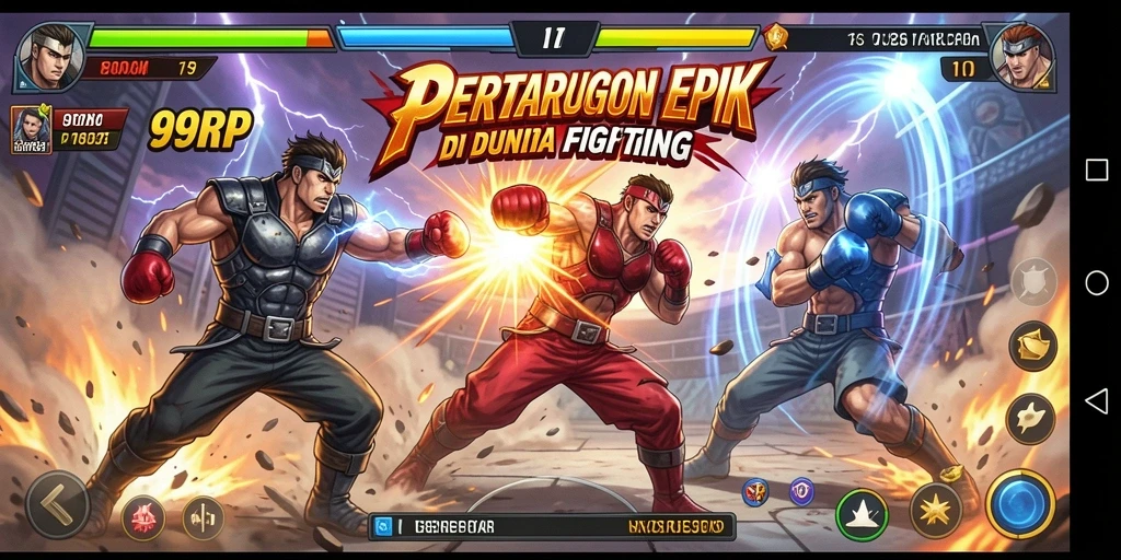 Screenshot gameplay 99RP menampilkan pertarungan mendebarkan antar karakter.