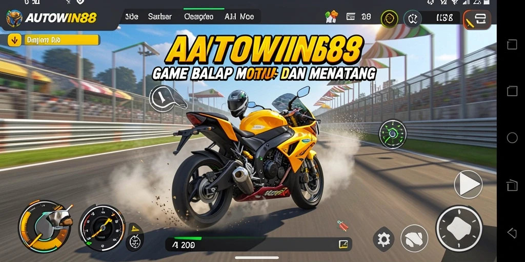 Tampilan gameplay AUTOWIN88 dengan aksi balap motor yang intens.
