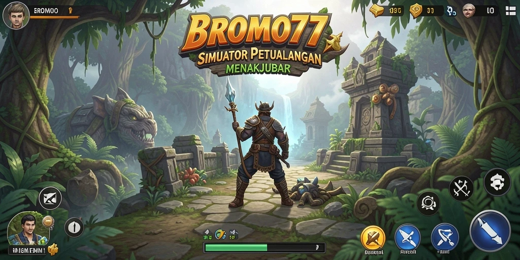 Tampilan gameplay BROMO77 dengan lingkungan interaktif dan karakter menarik.