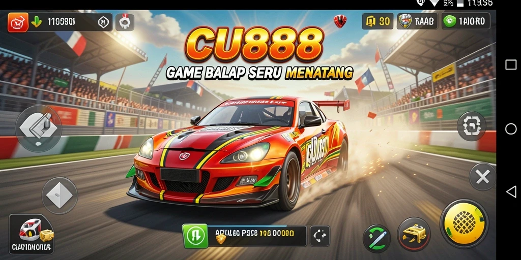 Screenshot CU888 menampilkan momen balapan yang mendebarkan.