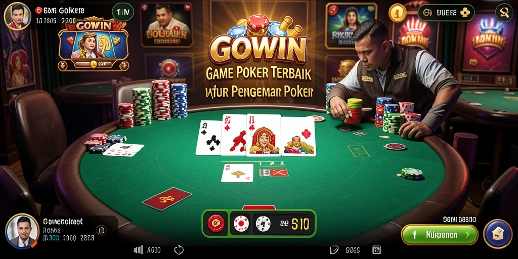 Screenshot GOWIN menunjukkan gameplay Poker yang mendebarkan dan penuh strategi.