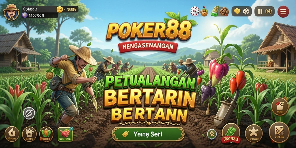 Tampilan gameplay POKER88 dengan aktivitas bertani yang seru.