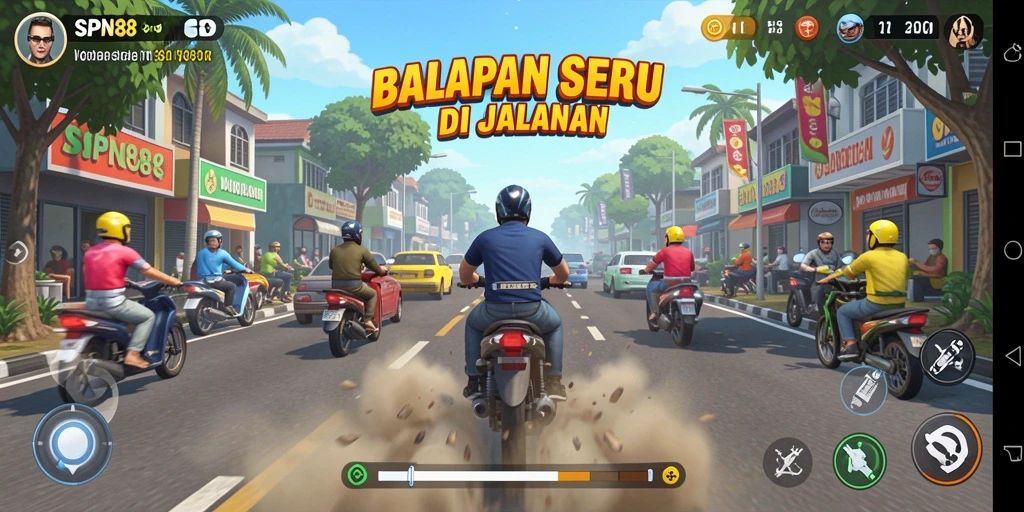 Screenshot gameplay SPN88 menampilkan aksi balapan yang menegangkan dan visual yang menarik.