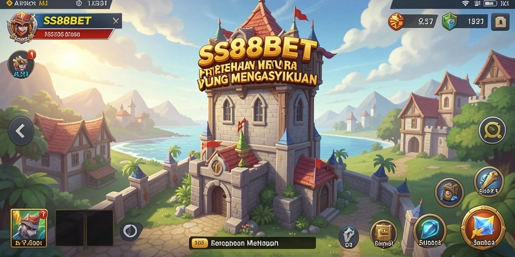 Screenshot gameplay SS88BET menunjukkan pertahanan menara yang epik dalam aksi.
