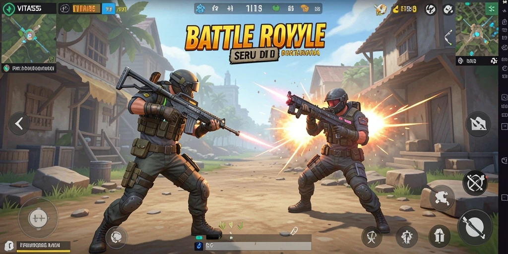 Tampilan gameplay seru dalam VITA555 dengan aksi Battle Royale yang intens.