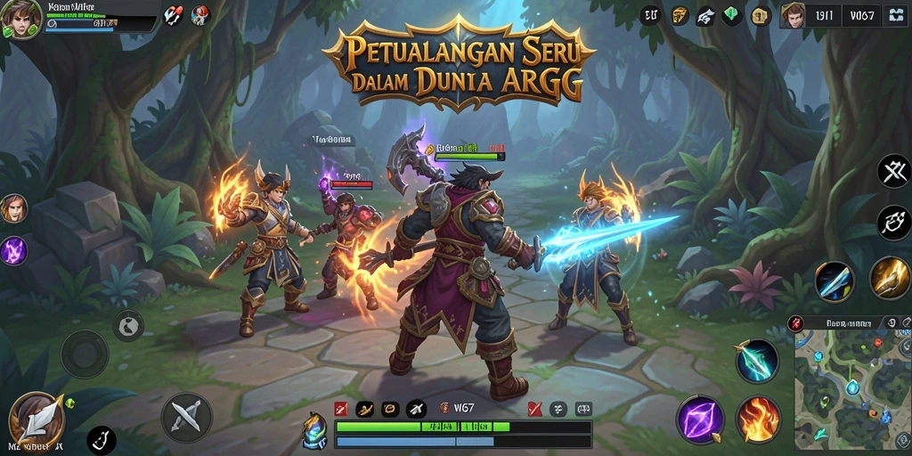 Screenshot W67 menampilkan pertarungan epik dalam dunia fantasi ARPG.